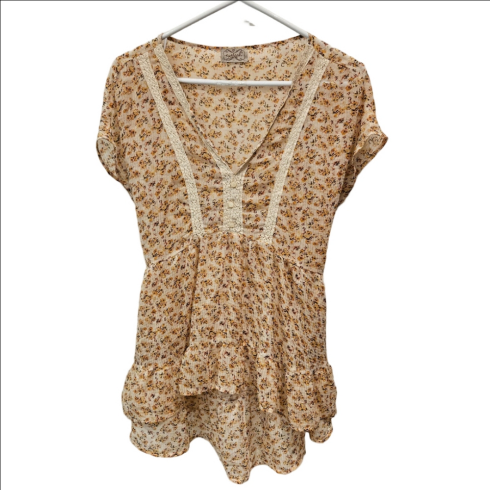 Eyelash Couture Womans Blouse Y2K Boho Cottagecore Peasant Bohemian Sheer